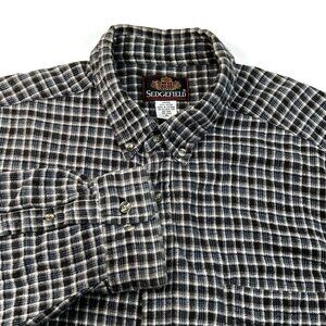 Sedgefield Button Down Shirt Mens XL Long Sleeve Gray Blue Plaid Cotton